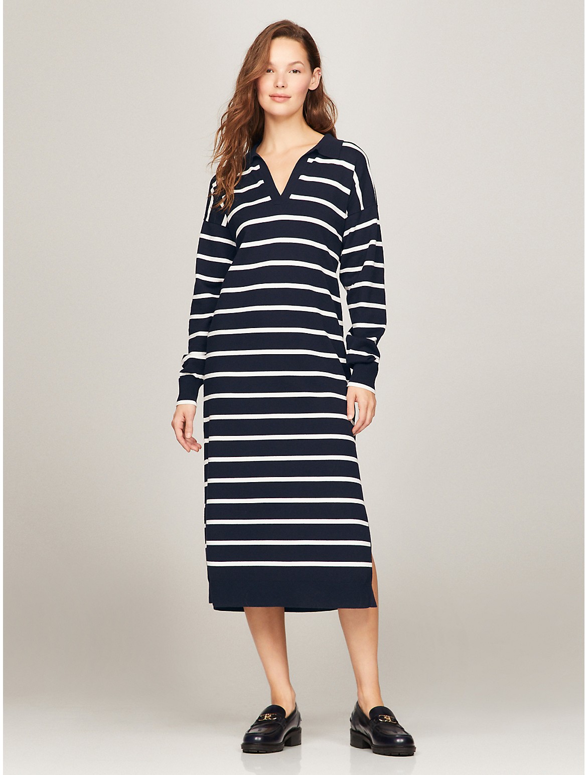 Tommy Hilfiger Women's Long-Sleeve Stripe Polo Sweater Dress