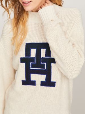 Tommy Hilfiger Big Girls 7-16 Long Sleeve Heather Lurex Monogram Intarsia  Sweater