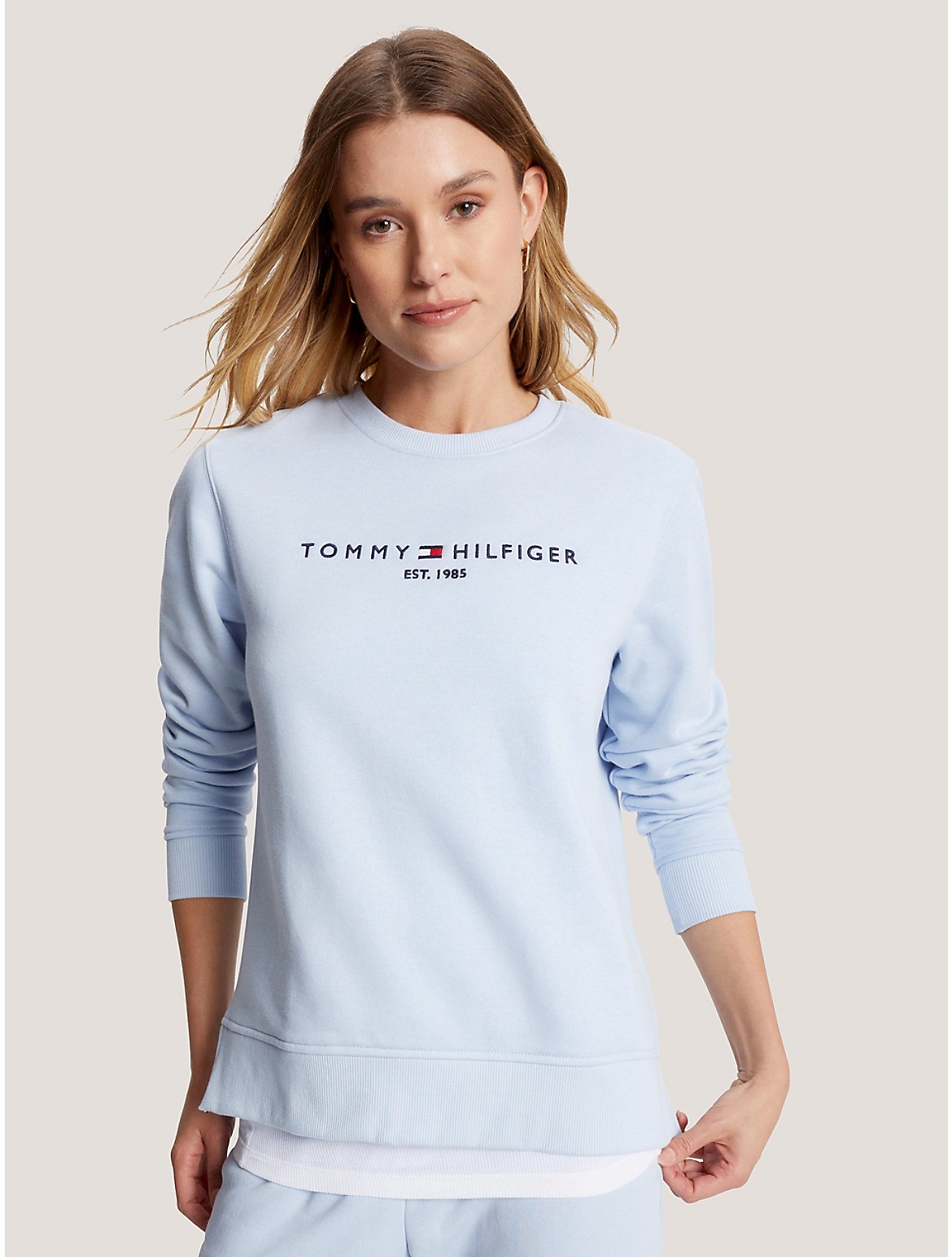 Tommy Hilfiger Women's Logo Mock-neck Quarter-zip Sweatshirt In Sky Captain