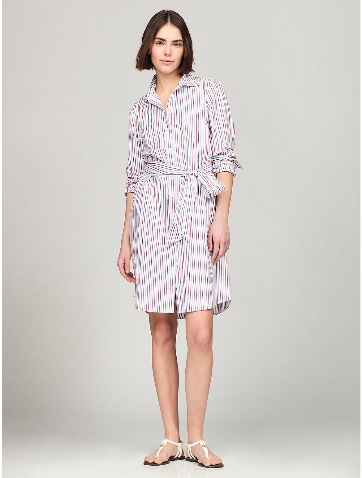 Tommy Hilfiger Belted Stripe Shirtdress In Optic White Th Multi