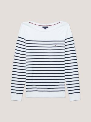 Stripe Boatneck Sweater, Optic White Multi