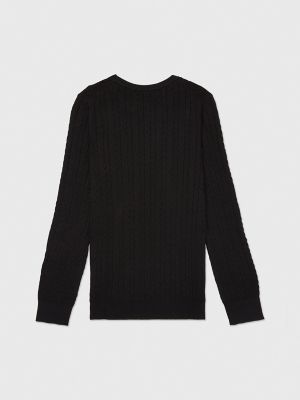 Cotton Cable Knit Sweater, Black