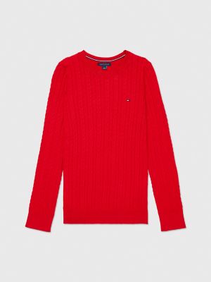 Tommy Hilfiger Women s Cotton Cable Knit Sweater Red Xs