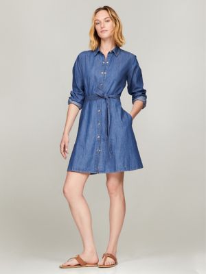 Fashion long sleeve belted denim dress