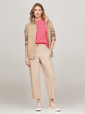 Short-Sleeve Cable Knit Sweater, Glamour Pink