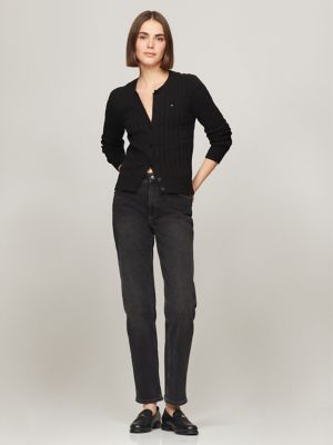 Long-Sleeve Solid Cable Knit Cardigan, Black