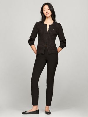 Long-Sleeve Solid Cable Knit Cardigan, Brown Heather