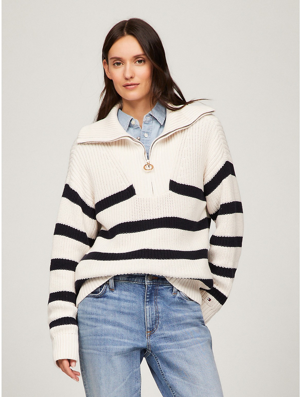 Tommy Hilfiger Women's Stripe Half-Zip Sweater