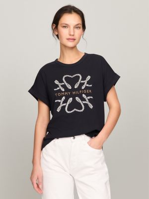 Buy Tommy Hilfiger Women Black Round Neck Brand Print T-Shirt 