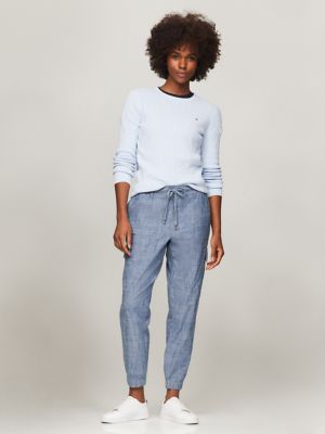 Long-Sleeve Cable Knit Sweater, Breezy Blue