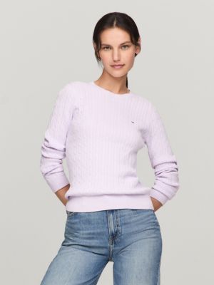 Long-Sleeve Cable Knit Sweater, Flowery Petal