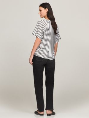 Stripe Roll Tab Short-Sleeve Top