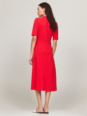 knee length dresses for ladies Tommy Hilfiger Women's Midi Polo Dress J2DD0671 Sky Captain Blue 2XL   Biggybargains