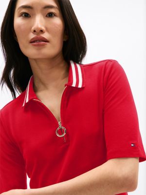 Zip Polo Midi Dress, Primary Red