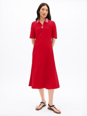 Zip Polo Midi Dress, Primary Red