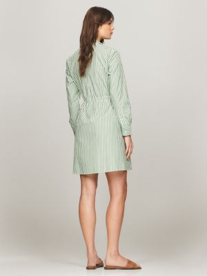 Long-Sleeve Stripe Shirtdress, Springtime Green Multi