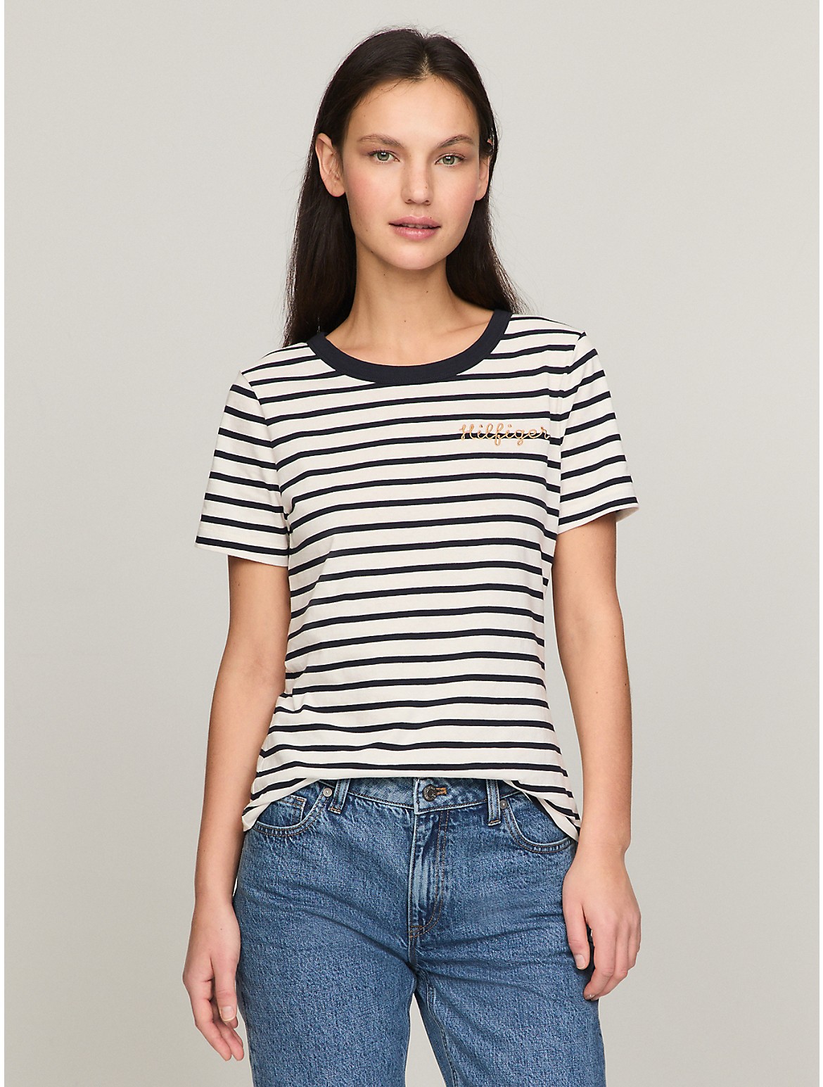 Tommy Hilfiger Women's Slim Fit Embroidered Rope Stripe T-Shirt