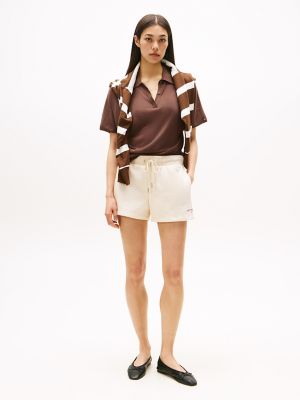 Embroidered Tommy Logo Sweatshort, Beige Heather