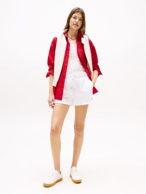 Embroidered Tommy Logo Sweatshort, Optic White