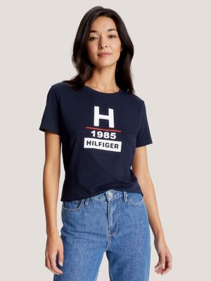 TOMMY HILFIGER - Women's regular T-shirt with small 1985 logo - navy -  WW0WW37877DW5