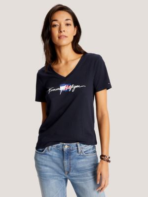 T-Shirt V-Neck | USA Hilfiger Tommy Logo Script