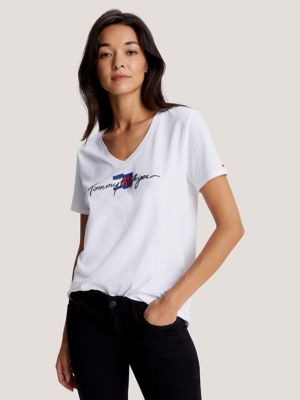 Tommy hilfiger white clearance v neck t shirt