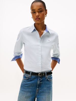 Regular Fit Solid Stretch Oxford Shirt, Light Blue