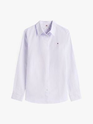売れ筋商品|||トミー ヒルフィガー カットソー トップス レディース Women's Cotton Textured-Stripe Ruffled Shirt Bright White/blue トミー ヒルフィガー TOMMY HILFIGER 【オンライン限定】トミー