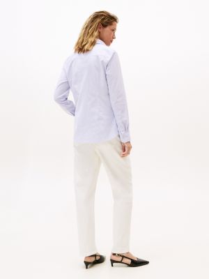 売れ筋商品|||トミー ヒルフィガー カットソー トップス レディース Women's Cotton Textured-Stripe Ruffled Shirt Bright White/blue Adaptive Womens Mixed Stripe Shirt | Adaptive Shirts | Tommy