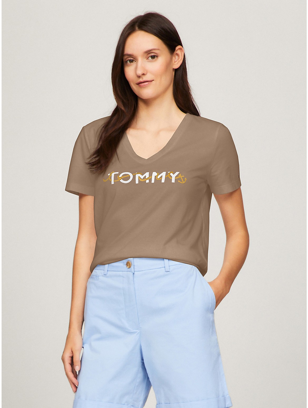 Tommy Hilfiger Women's Tommy Anchor Logo V-Neck T-Shirt