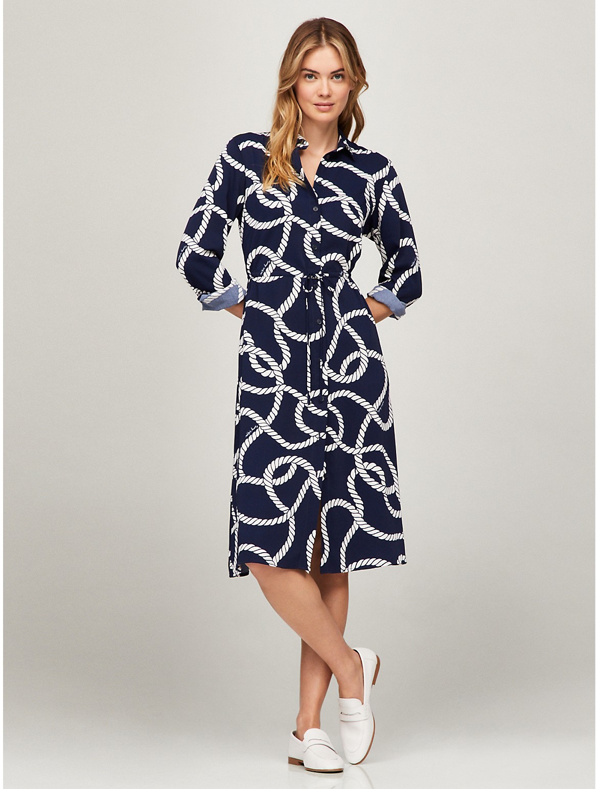Tommy Hilfiger Nautical Rope Print Midi Shirtdress In Carbon Navy Multi