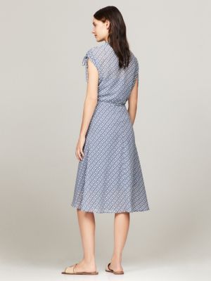 tommy hilfiger chiffon polka dot dress NEW Tommy Hilfiger Navy Blue White Polka Dot Tiered Ruffle Chiffon A-Line  Dress