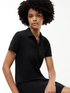 Classic Fit Stretch Cotton Polo Dress — Black 2
