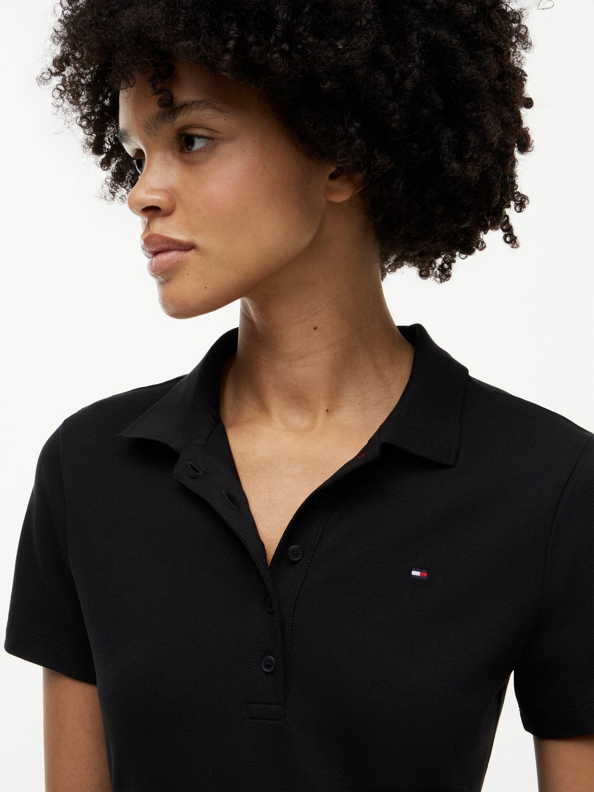 Classic Fit Stretch Cotton Polo Dress — Black