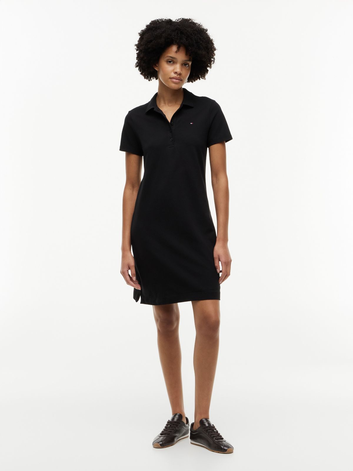 Classic Fit Stretch Cotton Polo Dress — Black