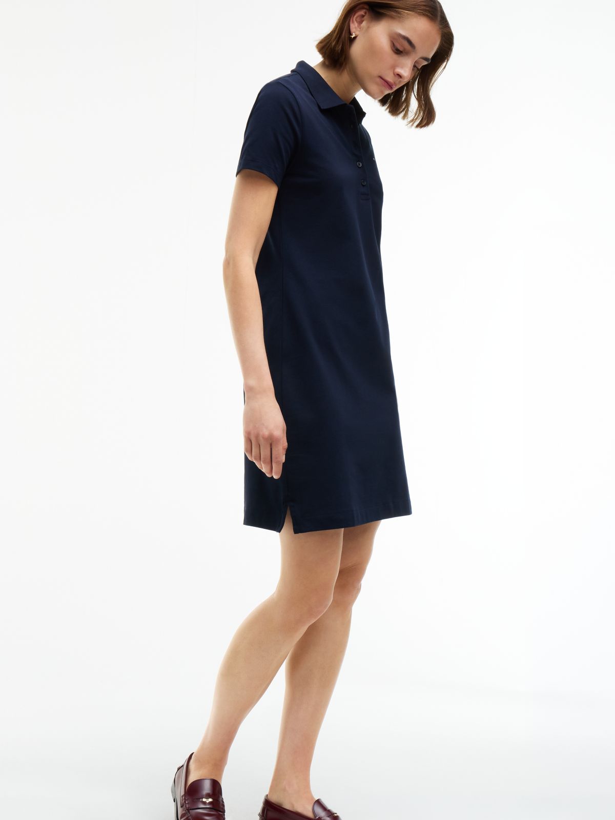 Classic Fit Stretch Cotton Polo Dress — Navy