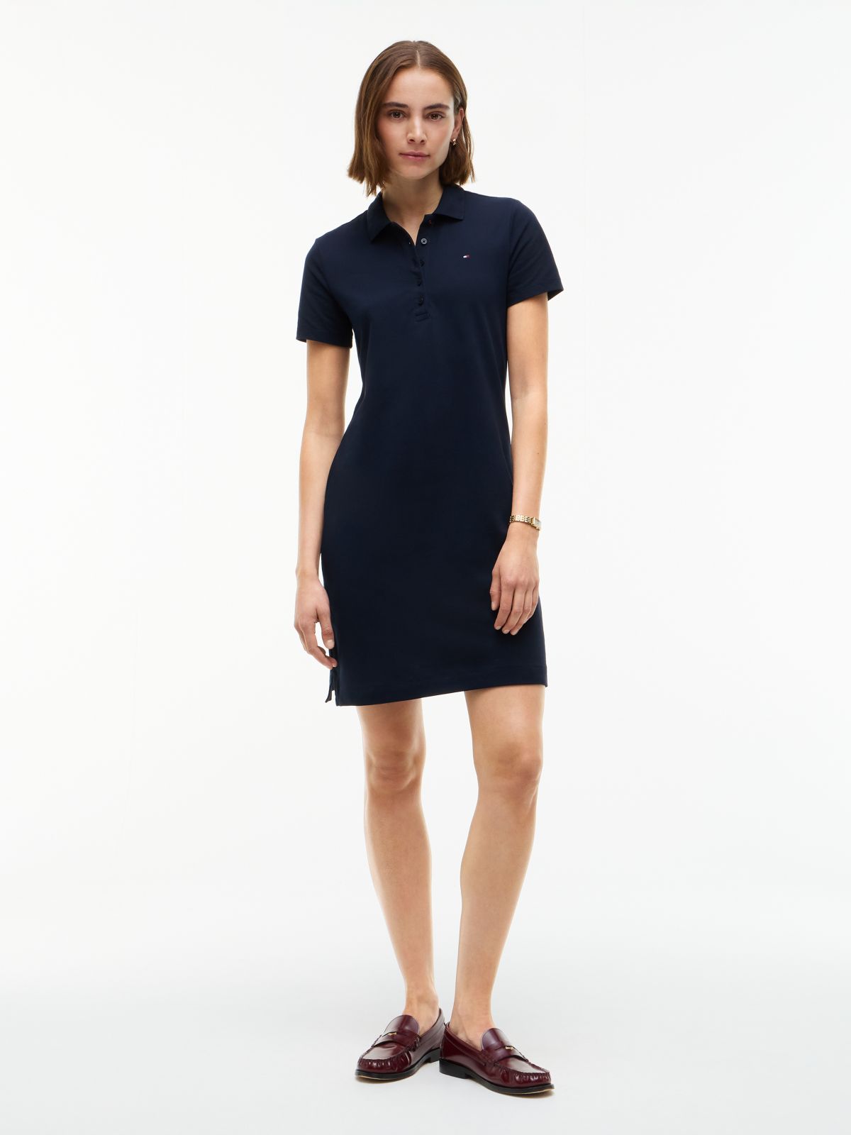 Classic Fit Stretch Cotton Polo Dress — Navy