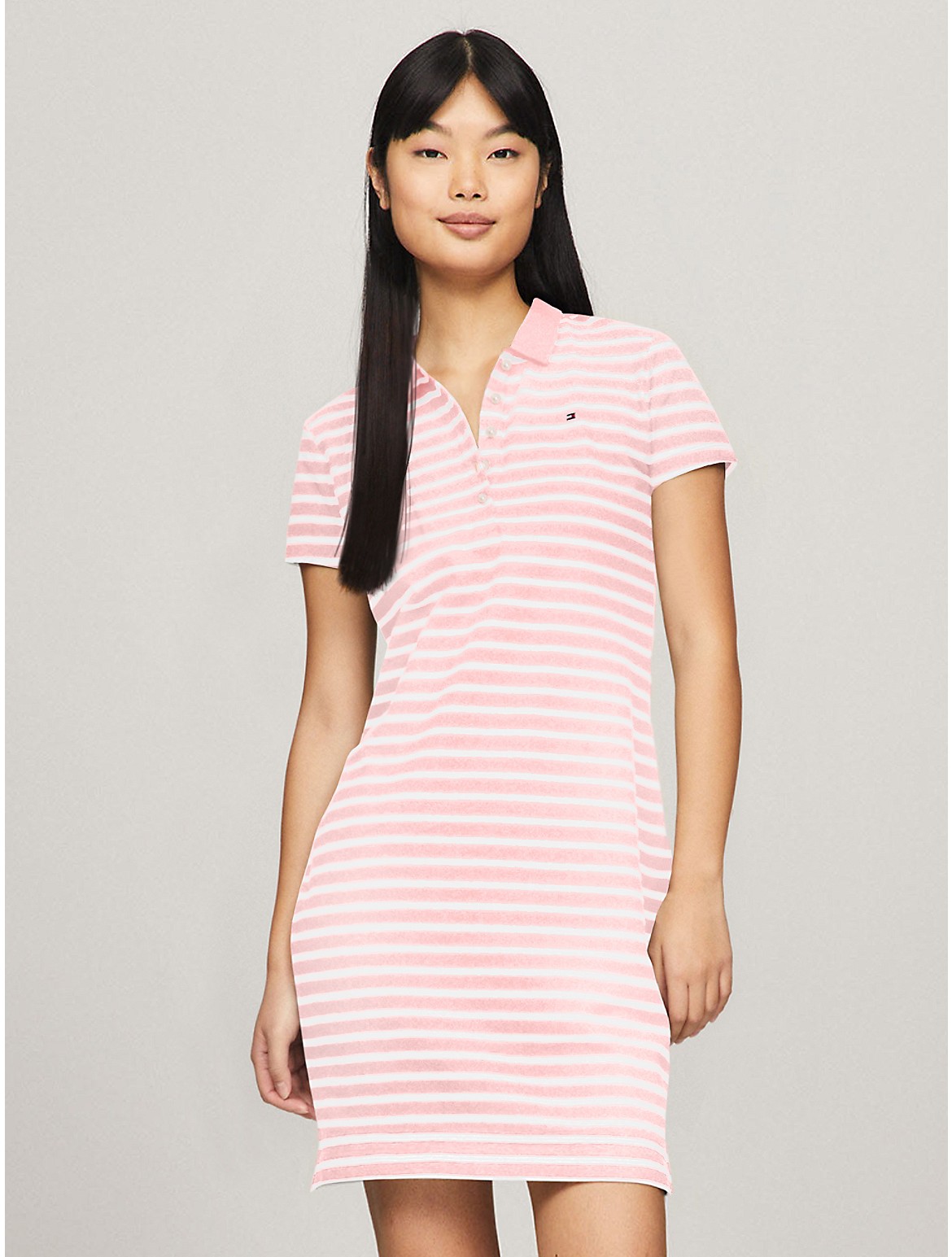 Tommy Hilfiger Slim Fit Stripe Stretch Polo Dress In Cradle Pink Multi