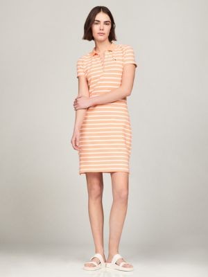 Slim Fit Stripe Stretch Polo Dress, Tuscan Melon Multi