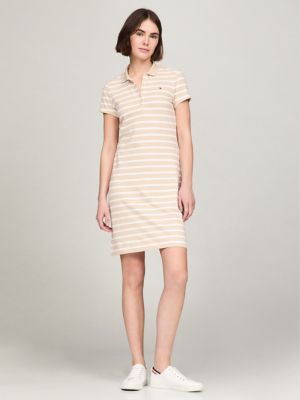 Slim Fit Stripe Stretch Polo Dress, Tea Biscuit Multi