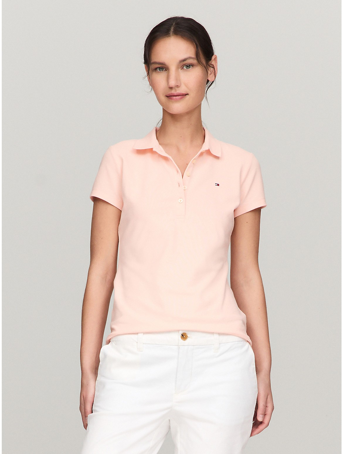 Shop Tommy Hilfiger Slim Fit Stretch Cotton Polo In Tangerine Buzz