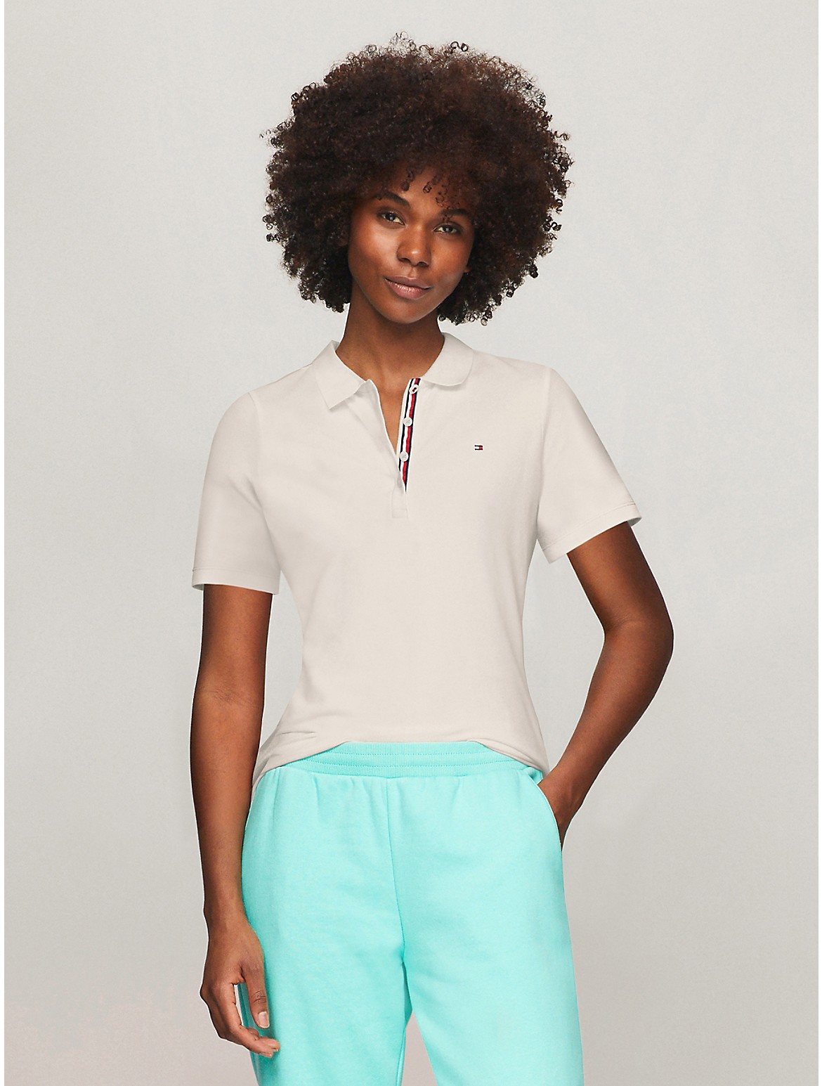 Shop Tommy Hilfiger Solid Stretch Cotton Polo In Feather White