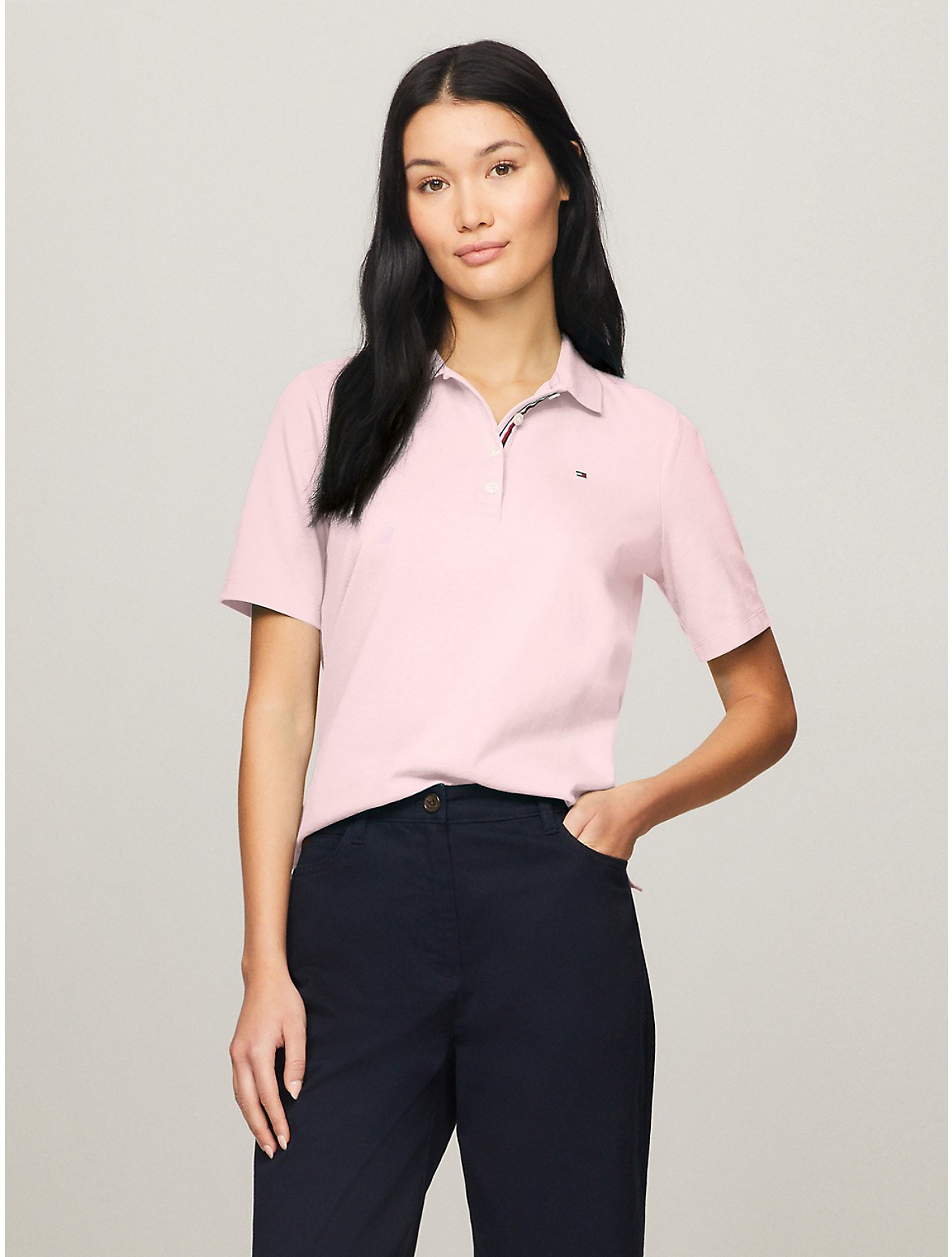 Shop Tommy Hilfiger Solid Stretch Cotton Polo In Cradle Pink