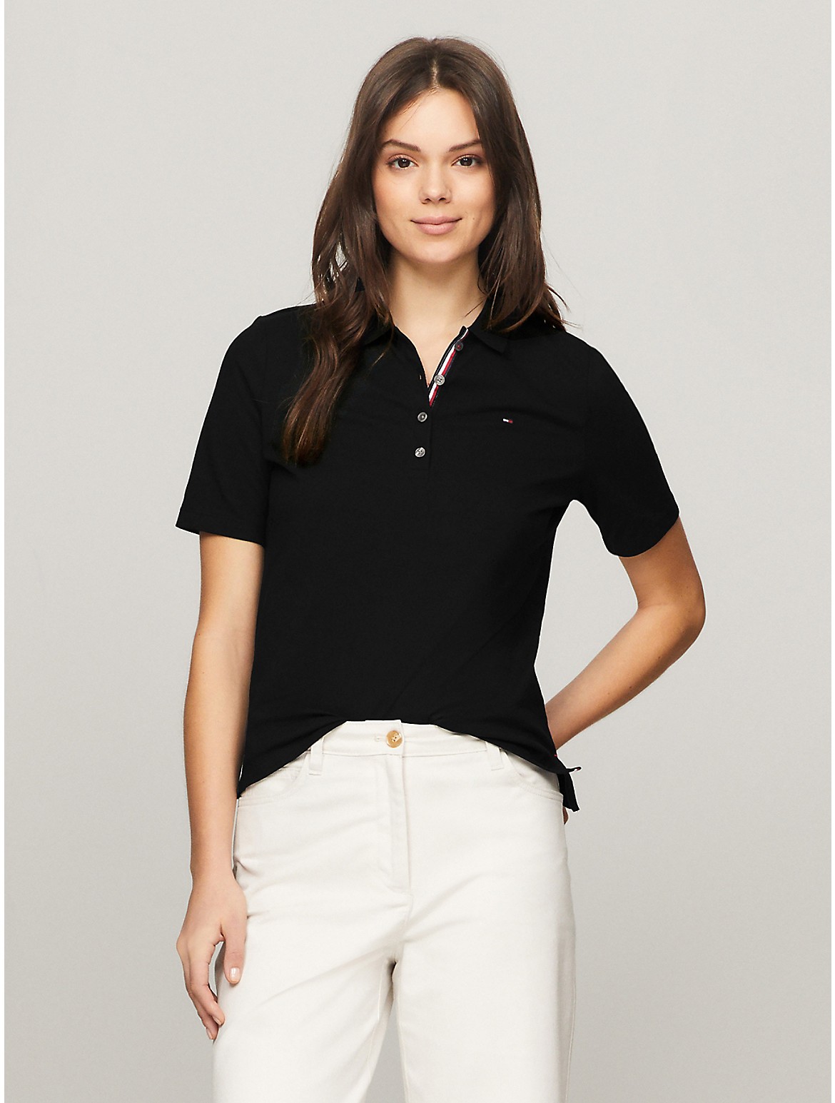 Shop Tommy Hilfiger Solid Stretch Cotton Polo In Black