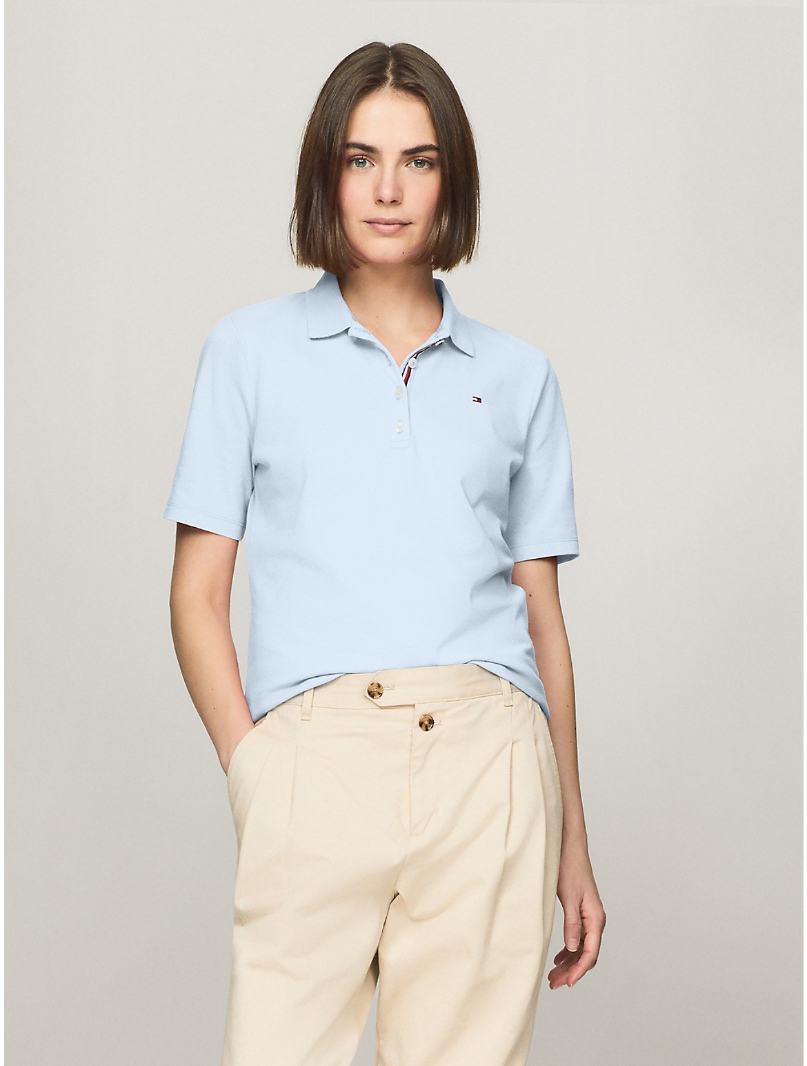 Shop Tommy Hilfiger Solid Stretch Cotton Polo In Breezy Blue