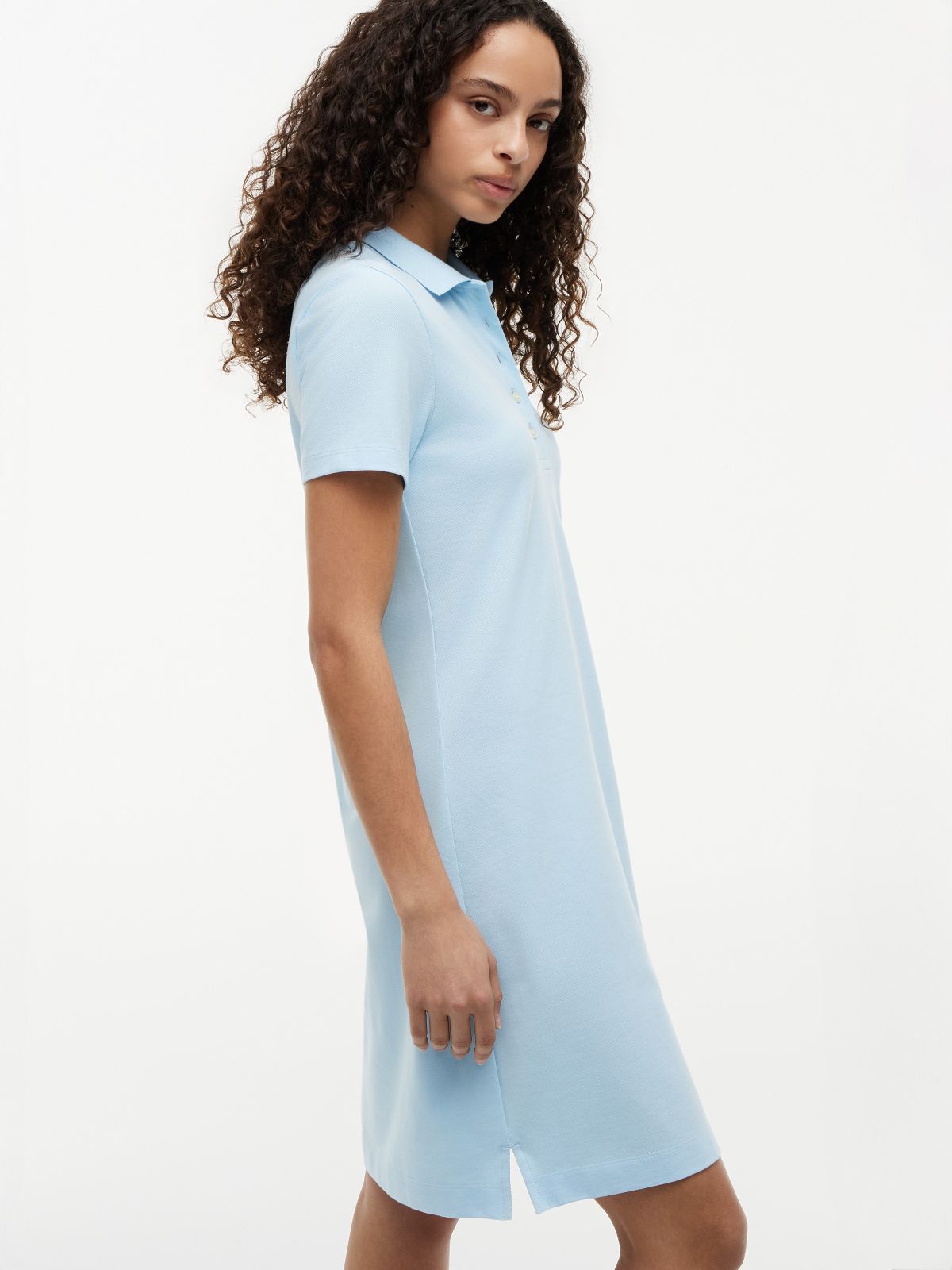 Classic Fit Stretch Cotton Polo Dress — Light Wash