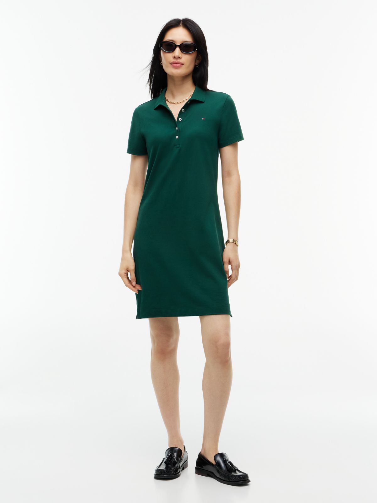 Classic Fit Stretch Cotton Polo Dress — Ornamental Green