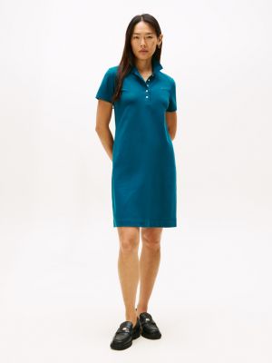 Stretch-Cotton Regular Fit Polo Dress, Midnight Turquoise