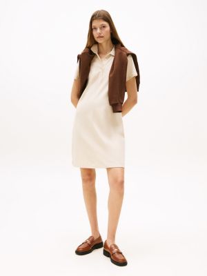 Stretch-Cotton Regular Fit Polo Dress, Beige Heather
