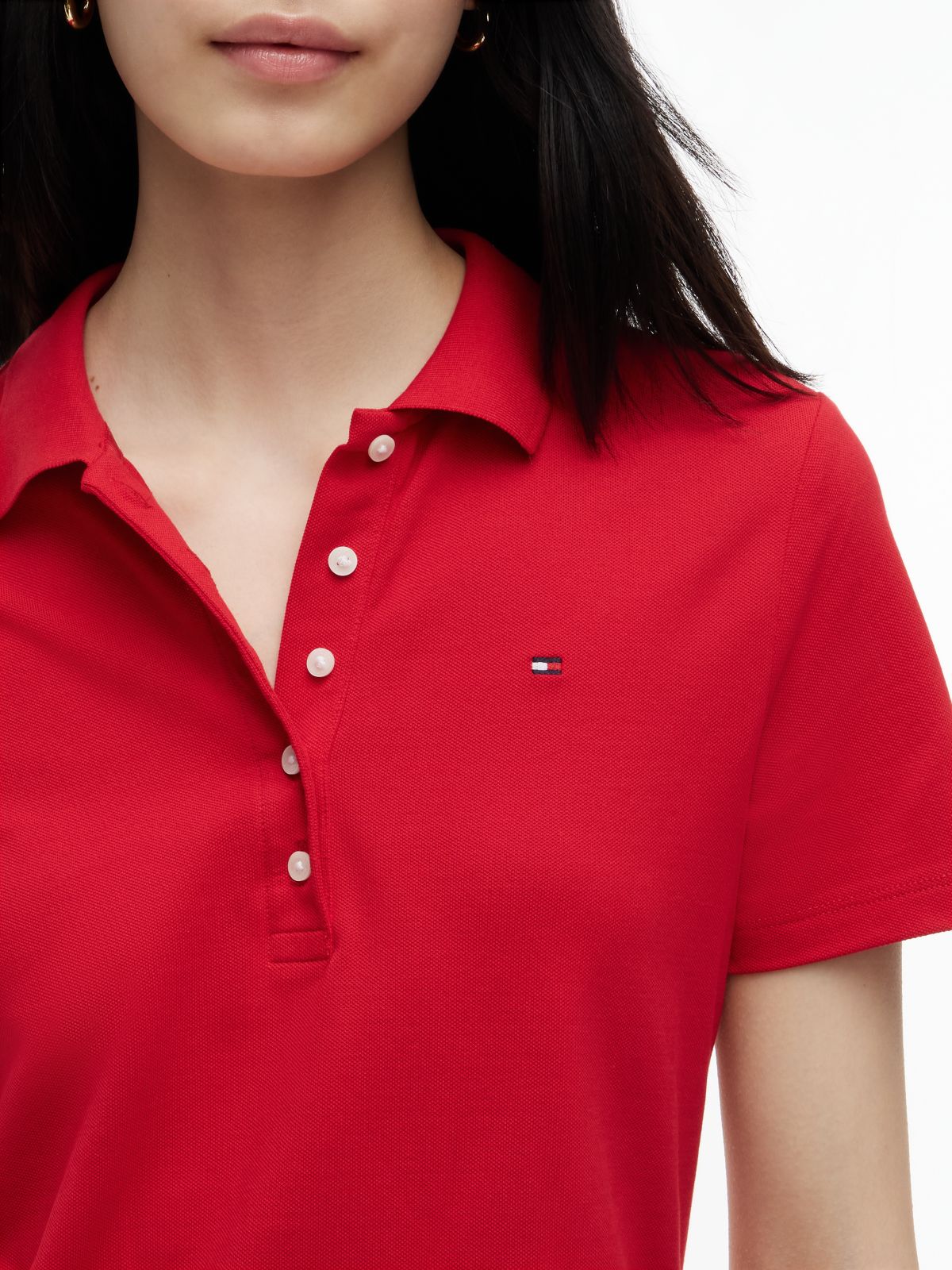 Classic Fit Stretch Cotton Polo Dress — Primary Red